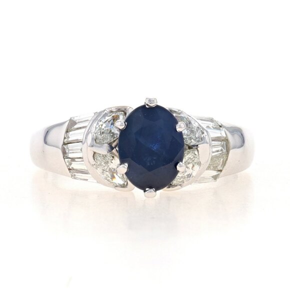 White Gold Sapphire & Diamond Ring - 14k Oval 2.69ctw